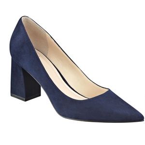 Marc Fisher Zala Block Heel Pointy Toe Pump in Navy (Size 6.5)
